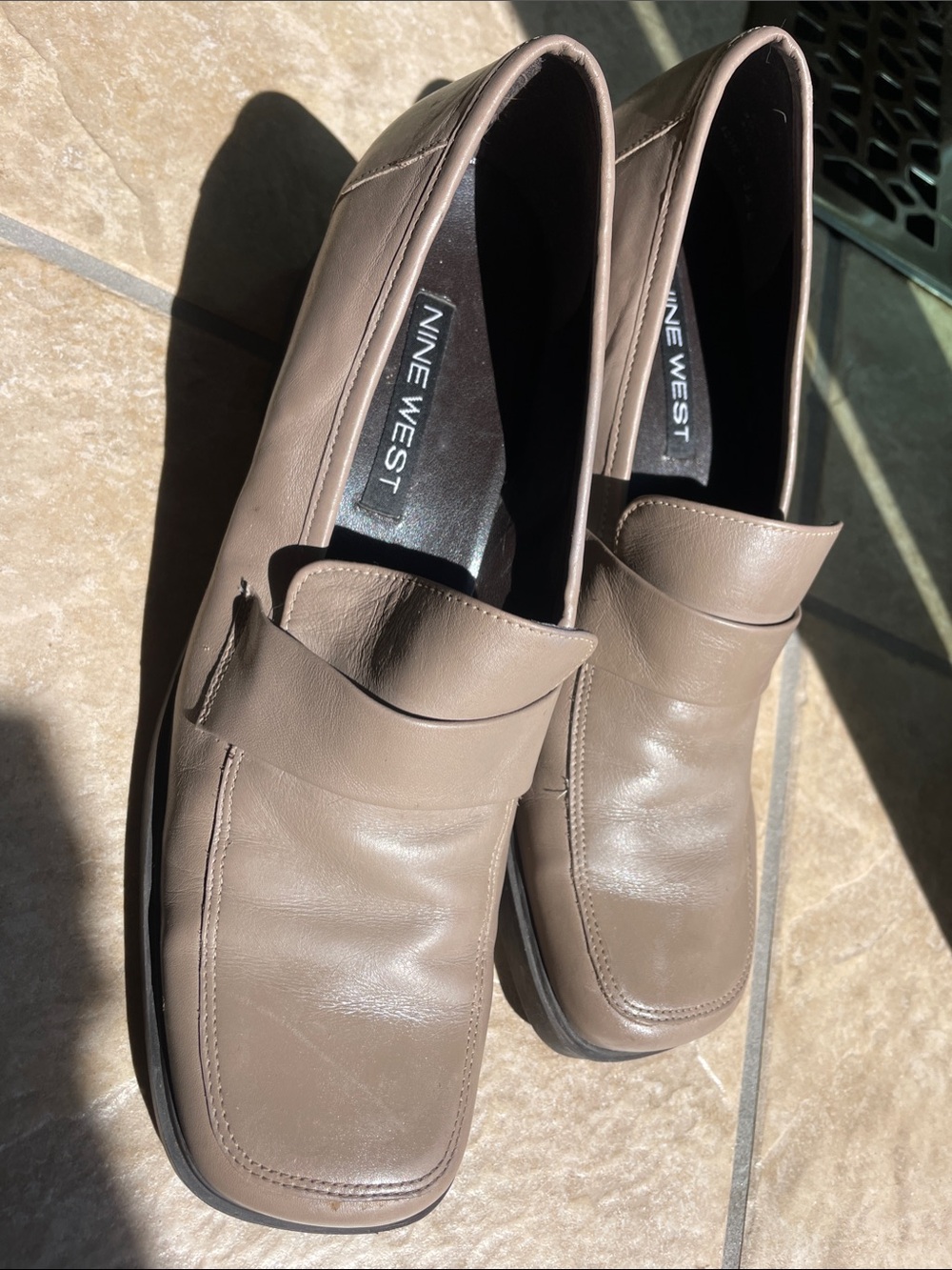Nine West Taupe Leather Slip-On Loafers